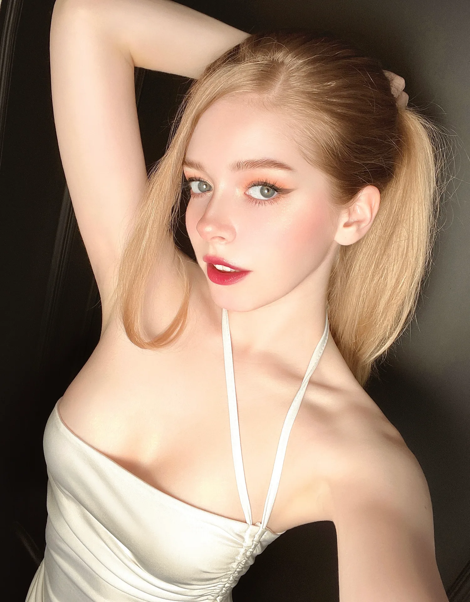 Cream halter top indoors